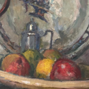 Unframed Oil on Canvas - Still Life Plates and Fruit by Rutin