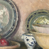 Oil on Canvas - Still Life Plates and Fruits, Signed and Dated