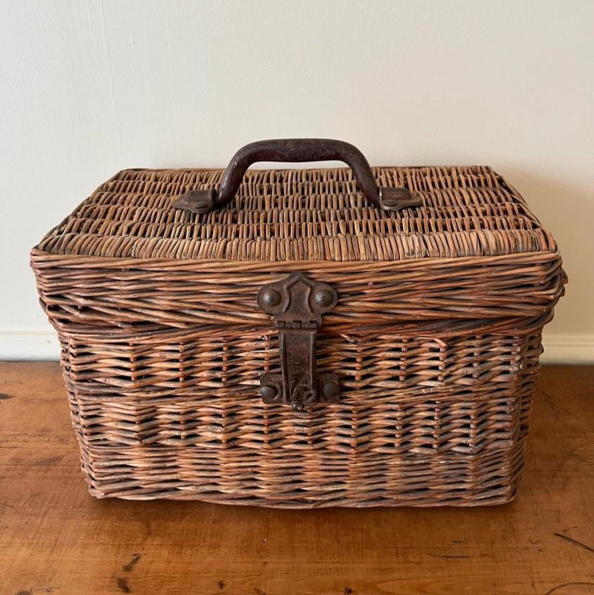 French Wicker and Metal Petite Trunk