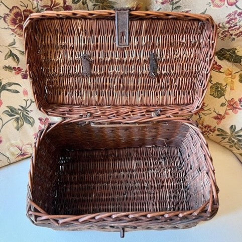 French Wicker and Metal Petite Trunk