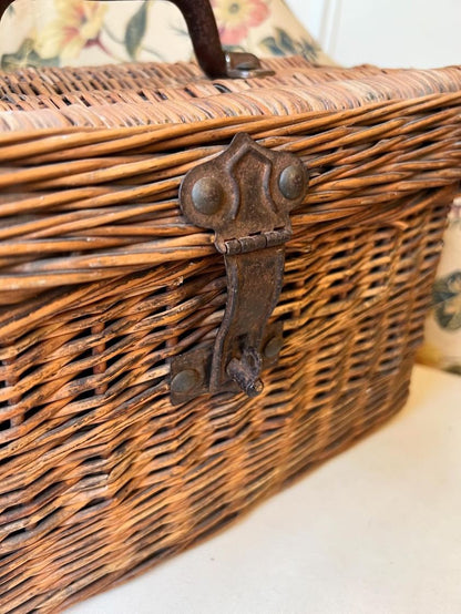 French Wicker and Metal Petite Trunk