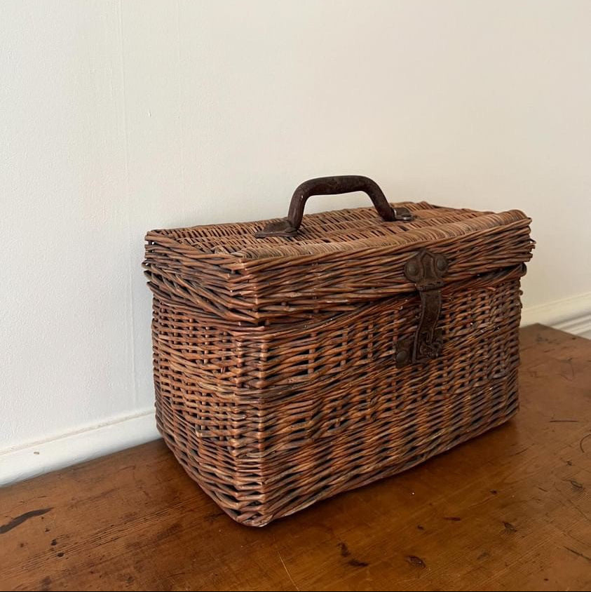 French Wicker and Metal Petite Trunk