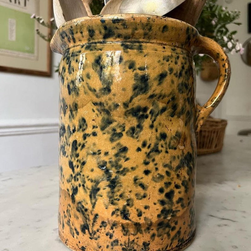 Blue and Ochre Earthenware Pitcher