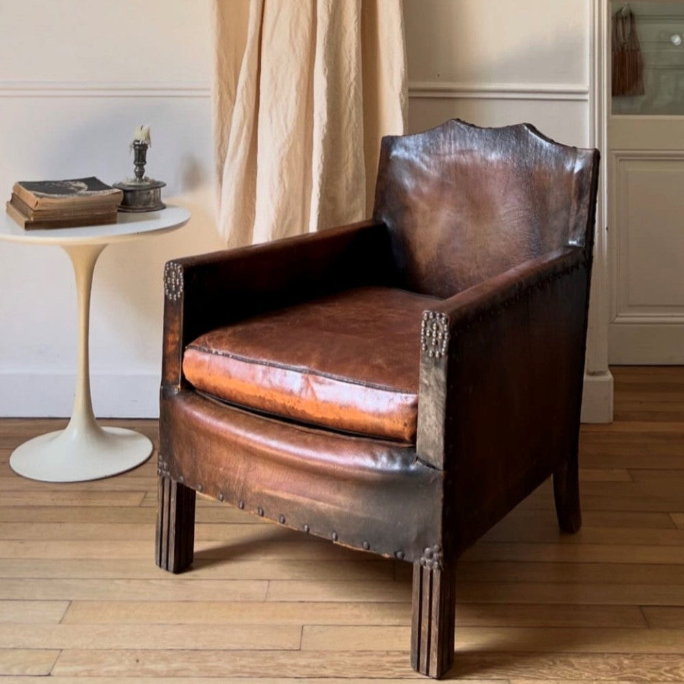 Leather Arm Chair with Nailheads