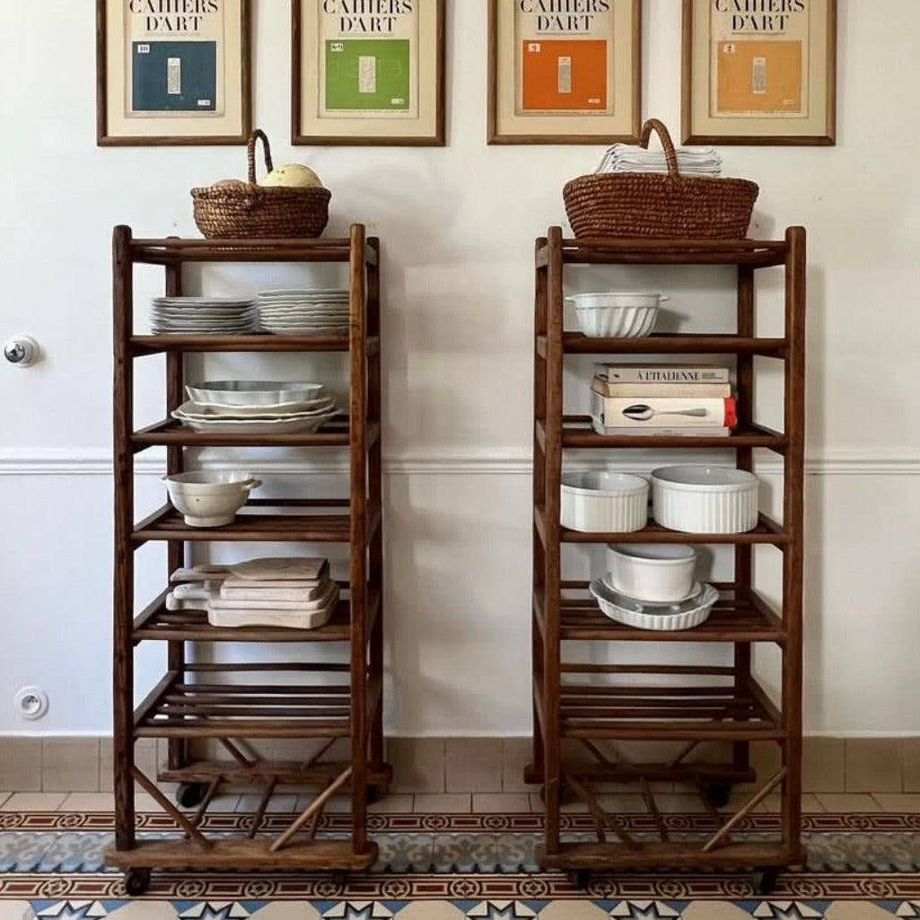 Pair of Bakery Shelves with Original Wheels