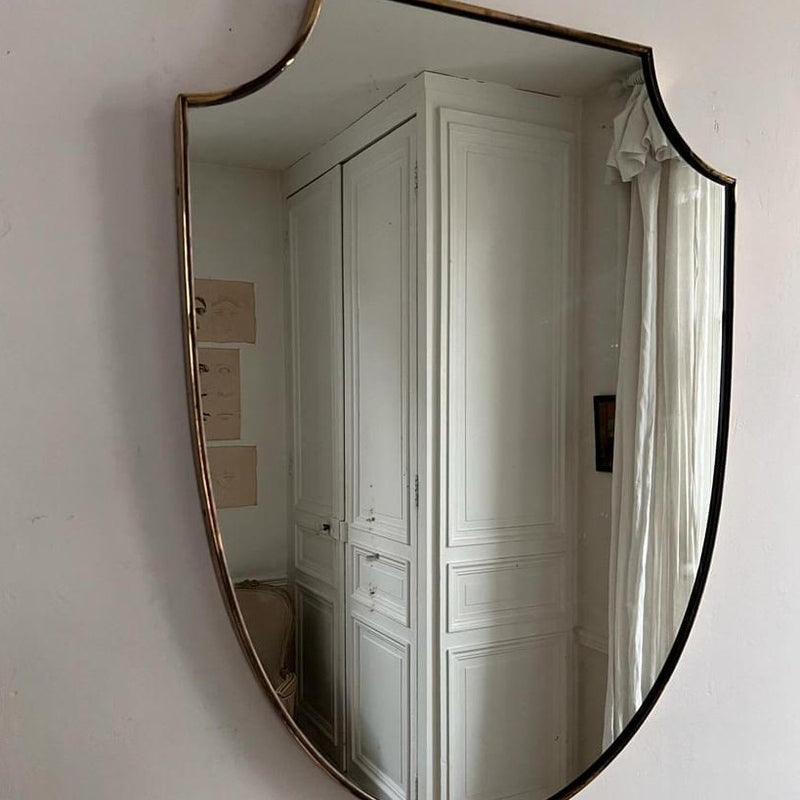 Shield Shaped Mirror with Thin Brass Frame