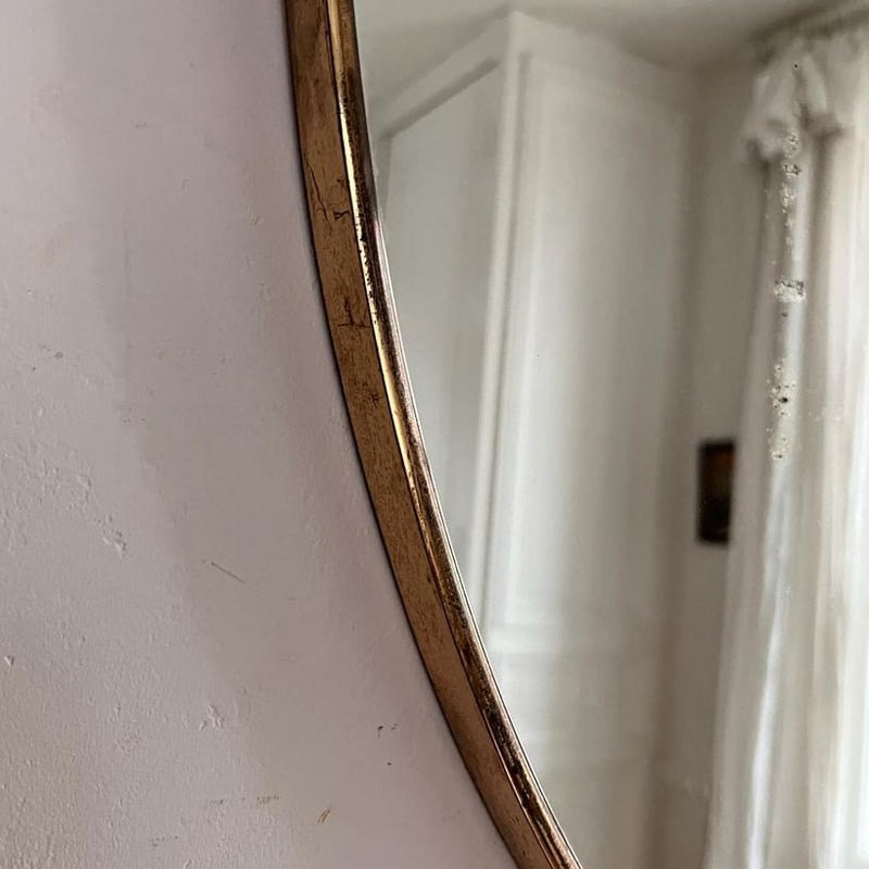 Shield Shaped Mirror with Thin Brass Frame