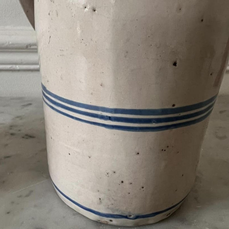Pair of Glazed Stoneware Oil Jugs with Blue Stripes