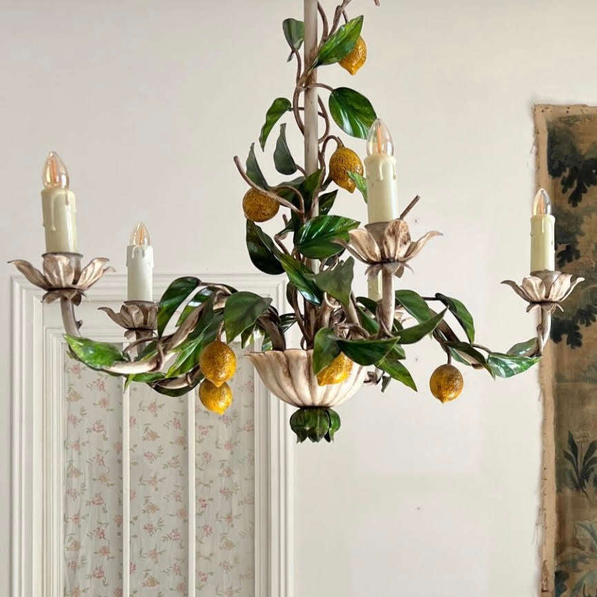 Metal Painted 1960's Lemon Chandelier