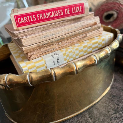 1940s Oval Brass Container with Faux Bamboo Edges