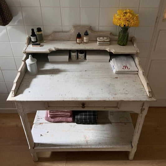 Pine Bathroom Table with Original Light Grey Paint