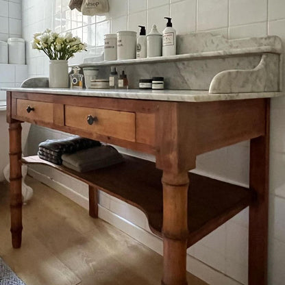 Pine Bathroom Table with Marble Top