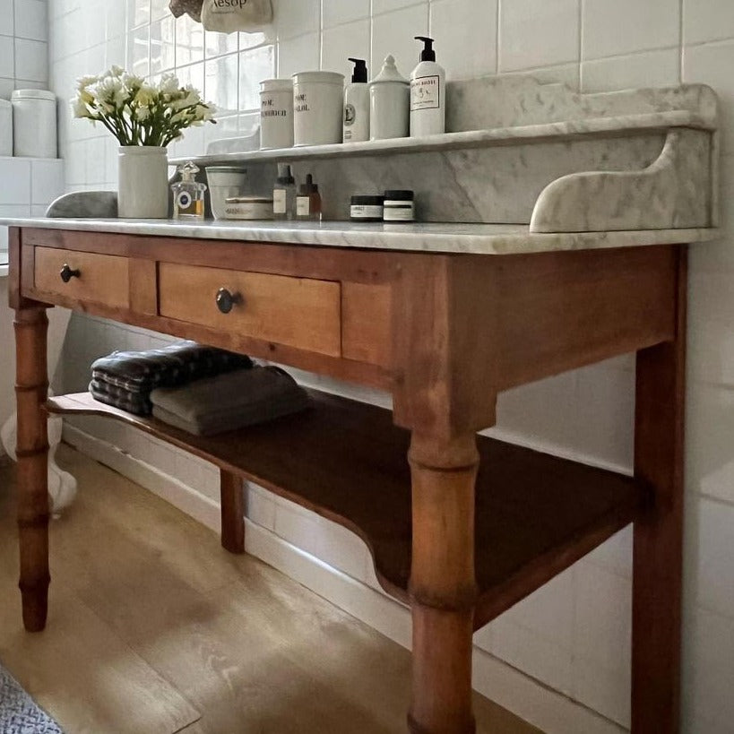 Pine Bathroom Table with Marble Top