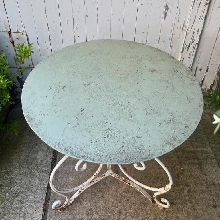 19th Century Garden Table. Cast Iron and Metal. Original Patina. Green and White