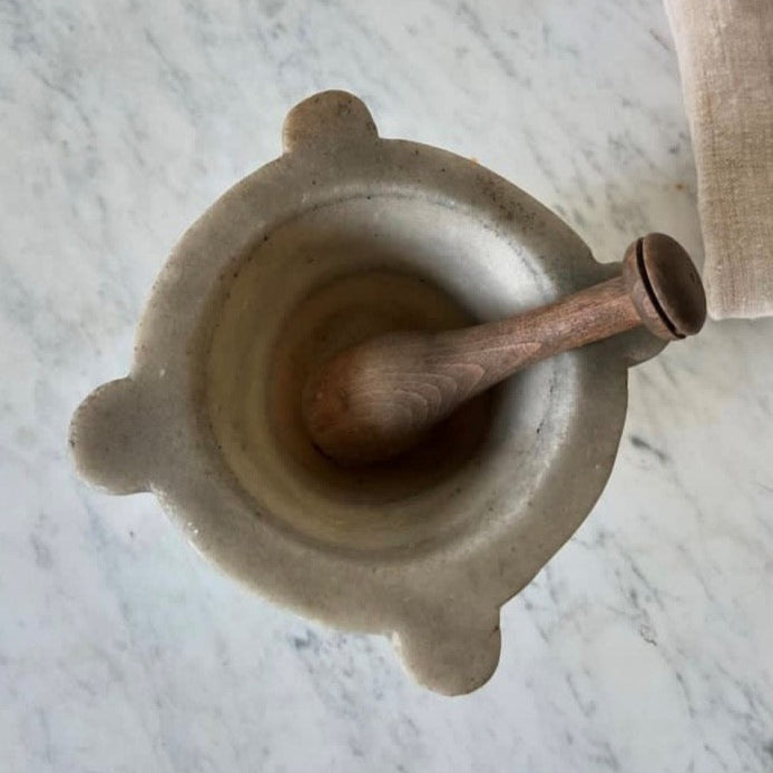 Marble Mortar and Wooden Pestle