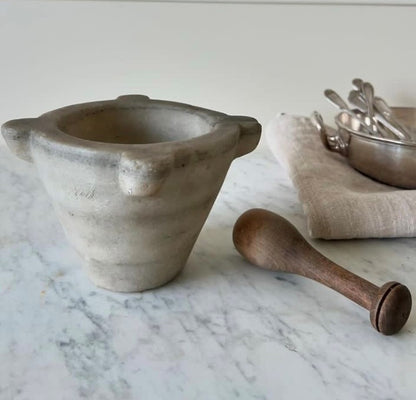 Marble Mortar and Wooden Pestle