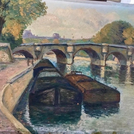 Unframed Oil on Board - Quasi of the Seine of Paris