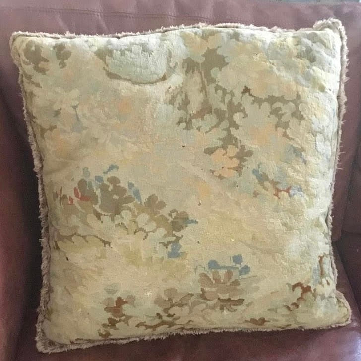 Two Tapestry Pillow Covers with Vintage Fabric on Back