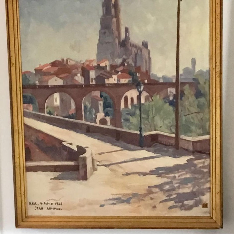 Large Framed Oil on Canvas, Town of Albi by Jean Arnaud