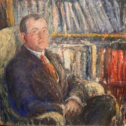 Large Unframed Oil on Canvas - Portrait of a Man in his Library