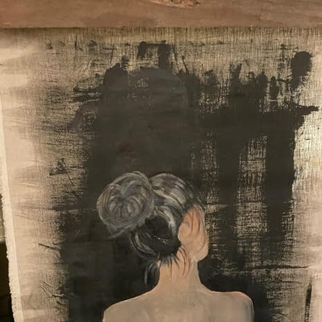Black & White Painting on Linen - Back of Girl's Head and Shoulders