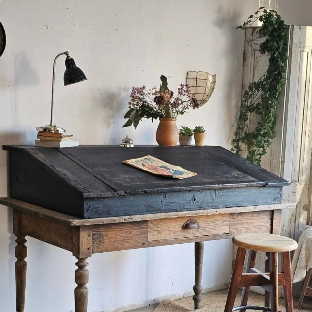 Black Writing Desk Top Gallery, Original Patina