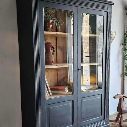 Black Two-Door Vitrine - Walnut and Fir