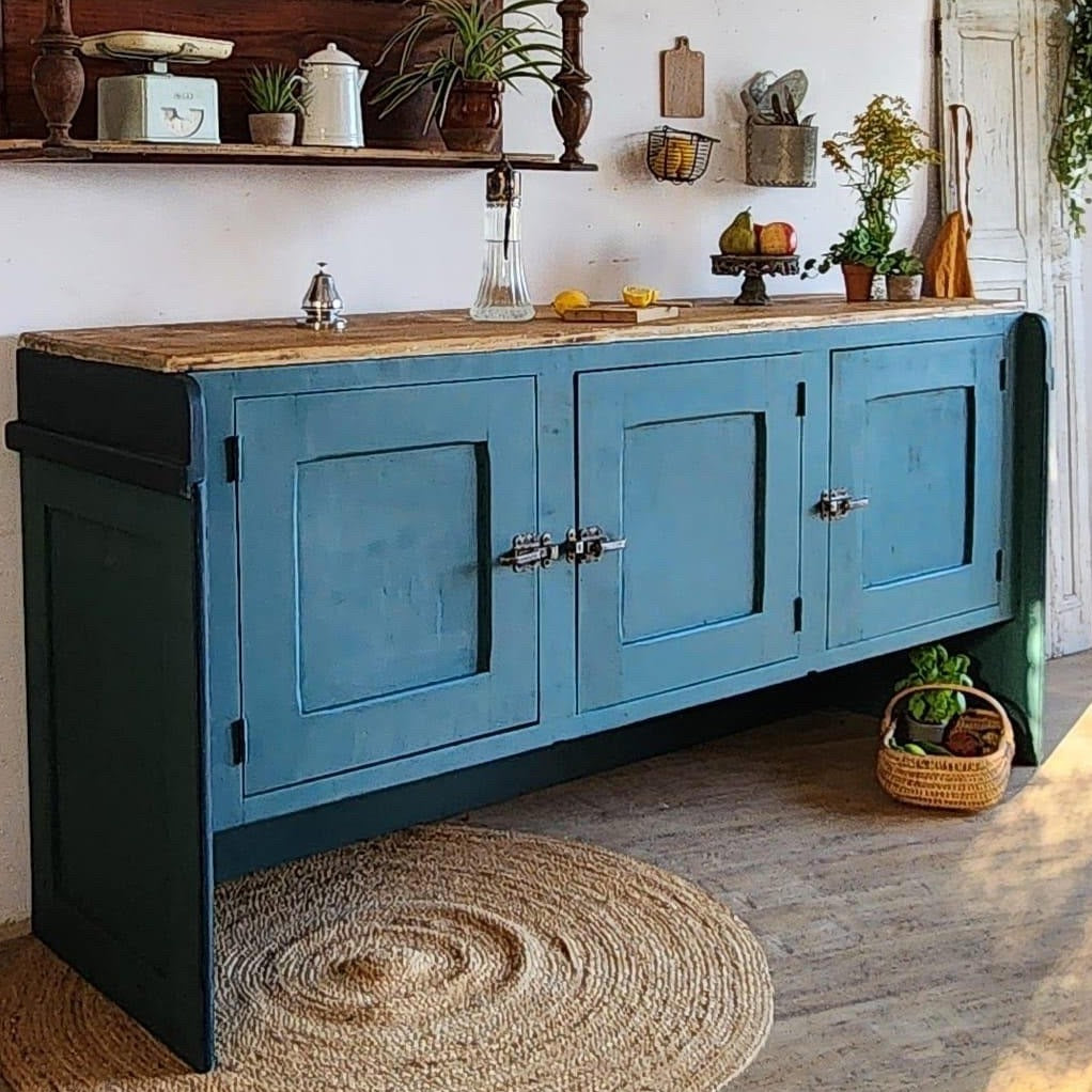 Painted Blue Enfilade with Pine Top