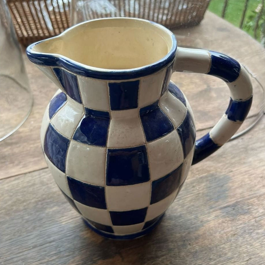 French Blue and White Check Pitcher