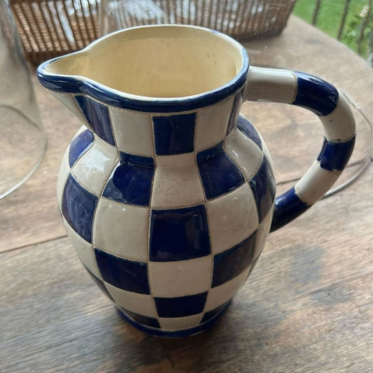 French Blue and White Check Pitcher