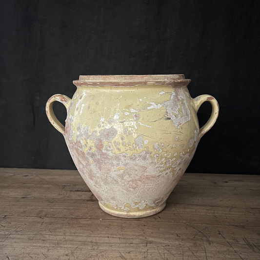 French Antique Pale Yellow Confit Pot