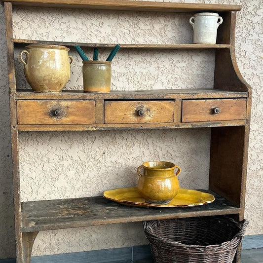 Oak Wood Shelves with Row of Drawers