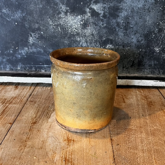 Antique French Confiture Jar in Blue & Orange Tones