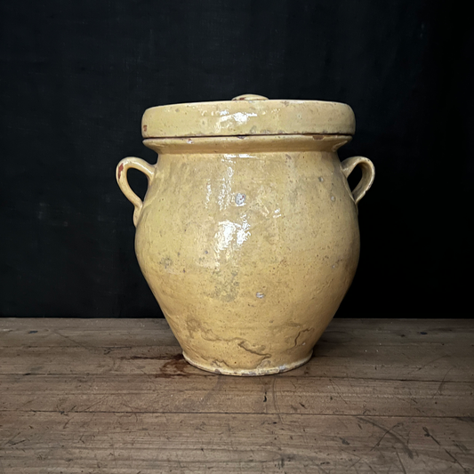 19th Century French Yellow Provincial Confit Pot with Lid