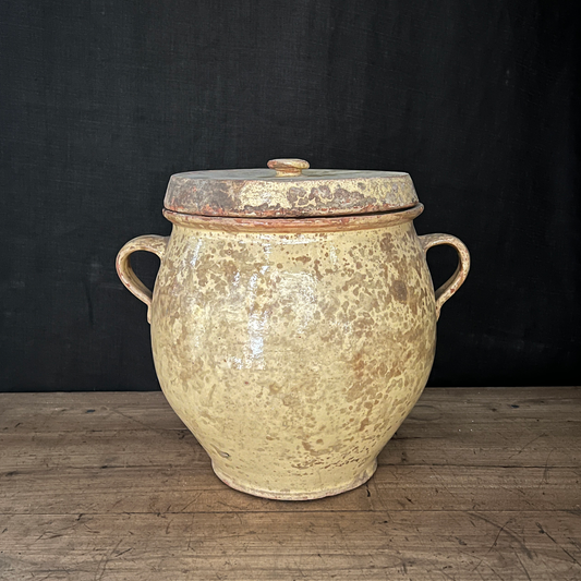 19th Century French Yellow Provincial Confit Pot with Lid