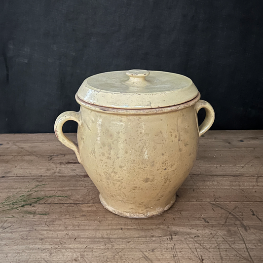 19th Century French Yellow Provincial Confit Pot with Lid