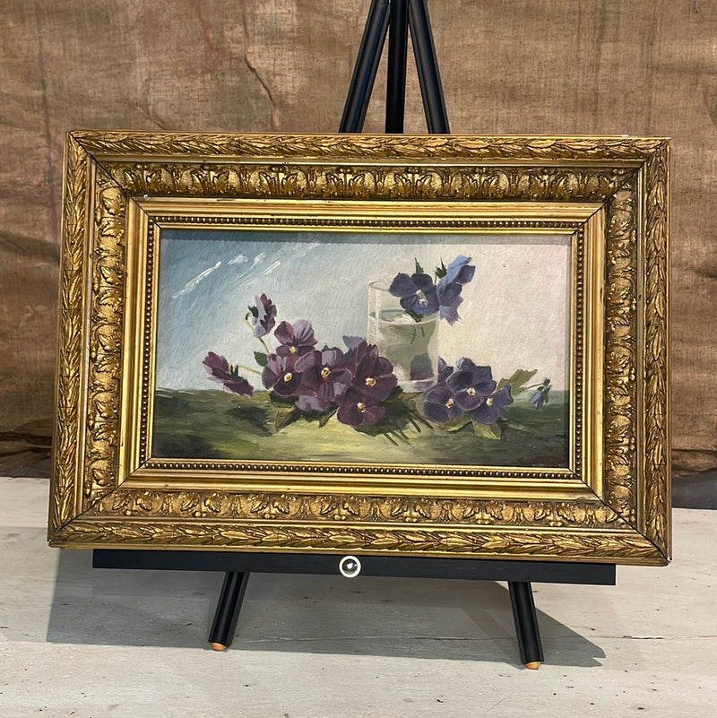 Framed Oil on Canvas - Violet Flowers