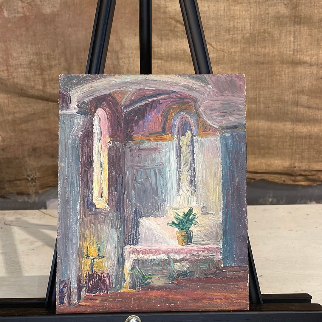 Oil on Board, Still Life Church Interior