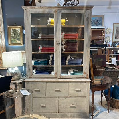 Pine Work Shop Vitrine Drawers in Bottom (Old Glass)