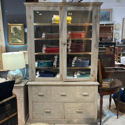 Pine Work Shop Vitrine Drawers in Bottom (Old Glass)