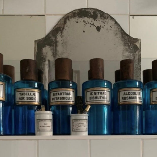 Colbalt Blue Pharmacy Jars with Porcelain Label