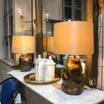 Amorphous Bronze Lamp  By J. Shatz with Gold Silk Shade