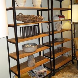 Wood and Metal Rolling Shelving Unit