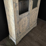 Blue Crusty Vitrine with Wood and Glass Doors