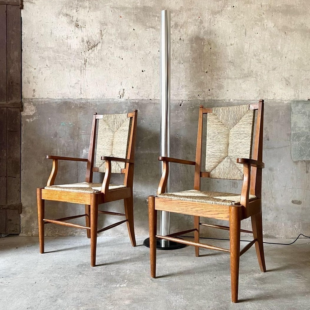 Pair of 1950's Rush Arm Oak Chairs