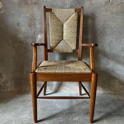 Pair of 1950's Rush Arm Oak Chairs