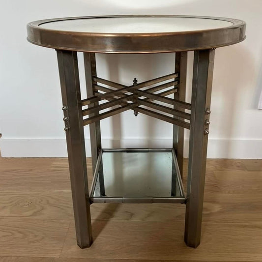 Modernist Nickel Side Table with Mirrored Top