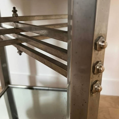 Modernist Nickel Side Table with Mirrored Top