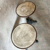 Two Bistro Tables with Marble Top and Brass Band