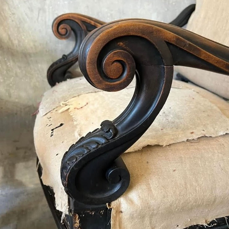 Pair of Ebonised French Arm Chairs